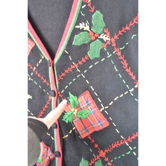 Basic Editions Holiday Women's Large Christmas Embroidered Sweater Cardigan - Picture 4 of 11